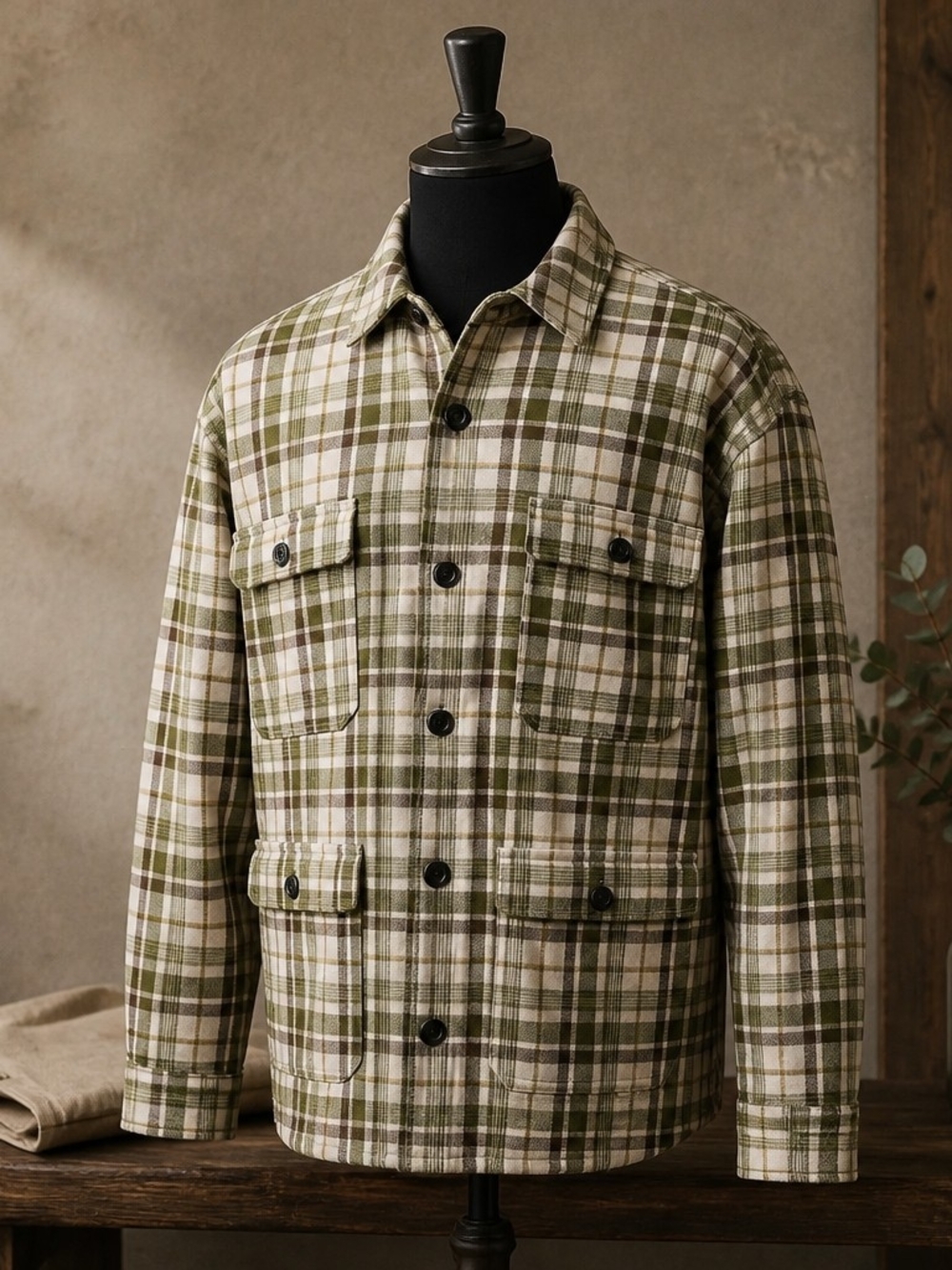 Houston White 6 pocket Shacket GREEN PLAID fully lined lite insulated Size XXL